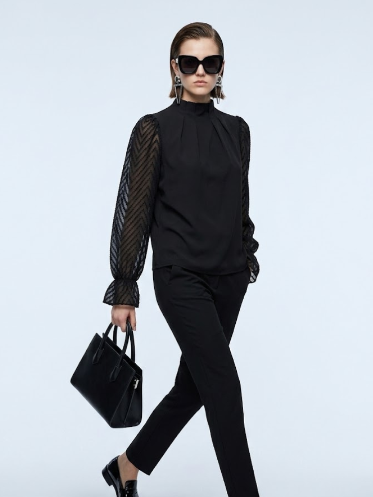 Soho High Neck Black Chevron Blouse