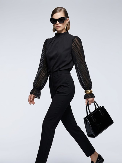 Soho High Neck Black Chevron Blouse