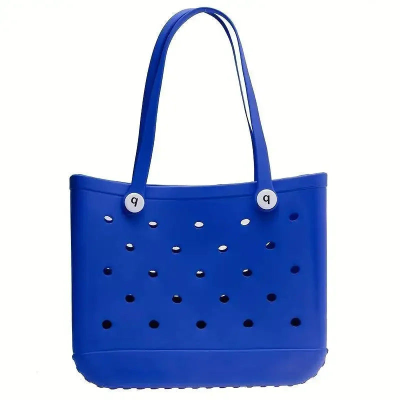 Blue perforated tote bag on a white background