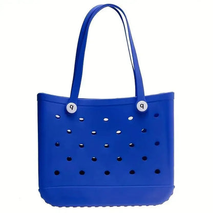 Blue perforated tote bag on a white background