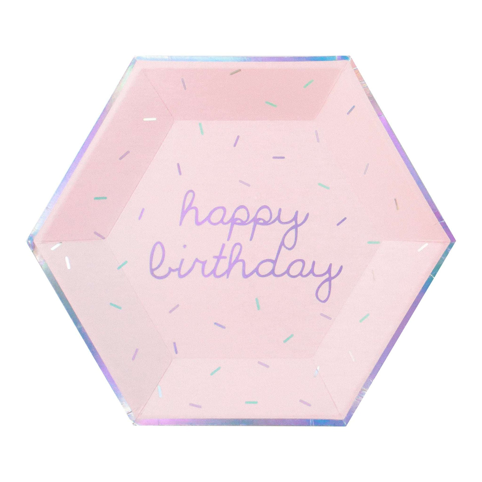 Sprinkles - Pastel Happy Birthday Large Paper Plates (Multi-Color Pack, 18 count)