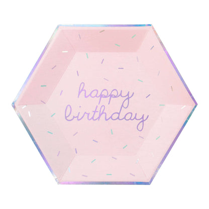 Sprinkles - Pastel Happy Birthday Large Paper Plates (Multi-Color Pack, 18 count)