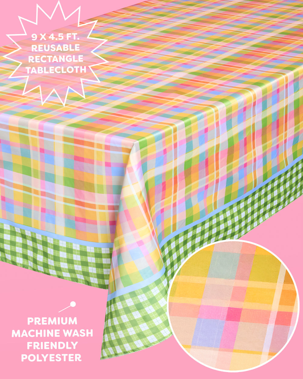 Polyester Tablecloth, 54x108 Rainbow Plaid Gingham Print Table Cover