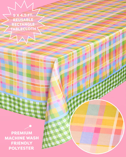 Polyester Tablecloth, 54x108 Rainbow Plaid Gingham Print Table Cover