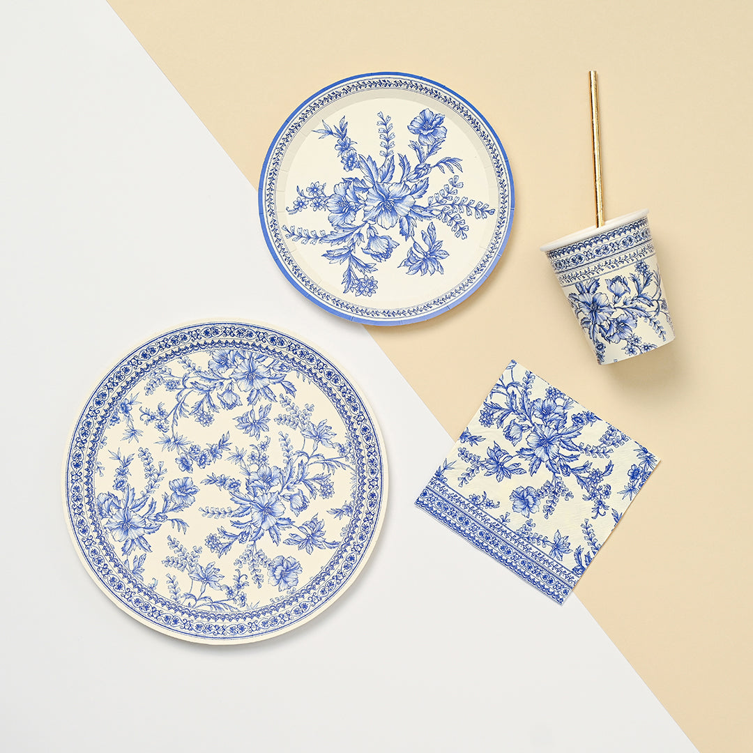 French toile paper cup, plates, napkins.