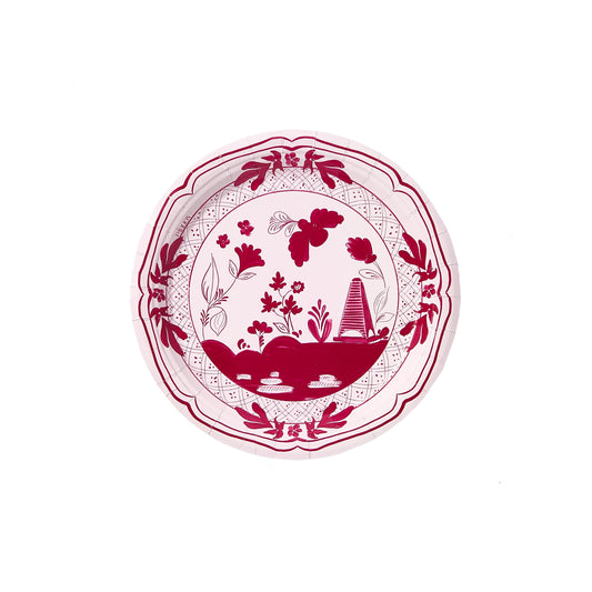 Paper plate with a fine china aesthetic.  Ballet and Berry Beachside Pavilion theme printed on paper for parties. 