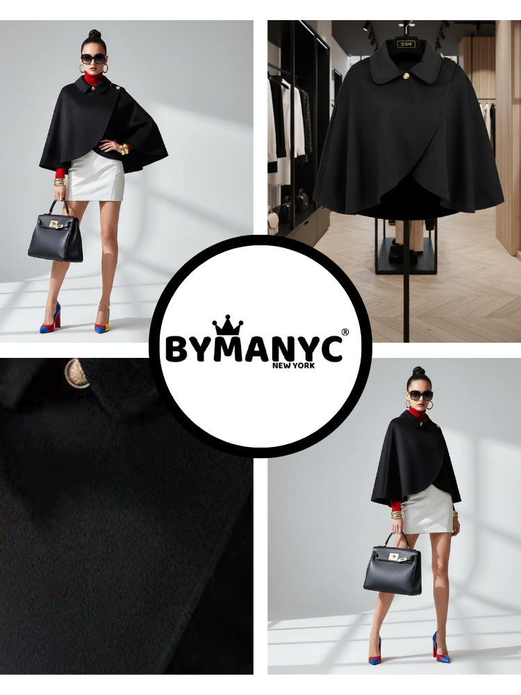 Close up of black cape jacket
