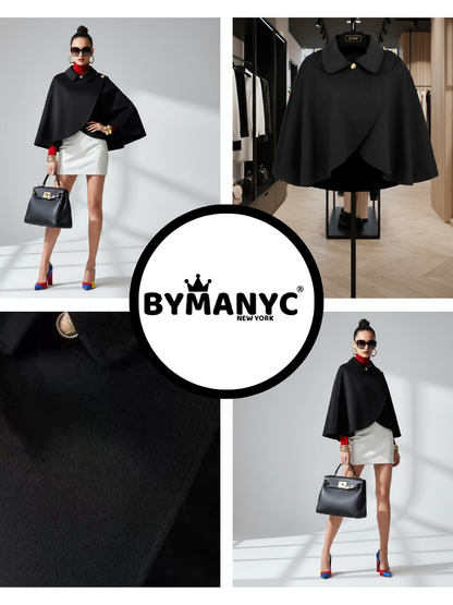 Close up of black cape jacket