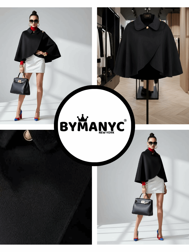 Close up of black cape jacket