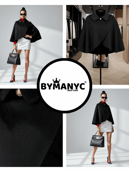 Close up of black cape jacket