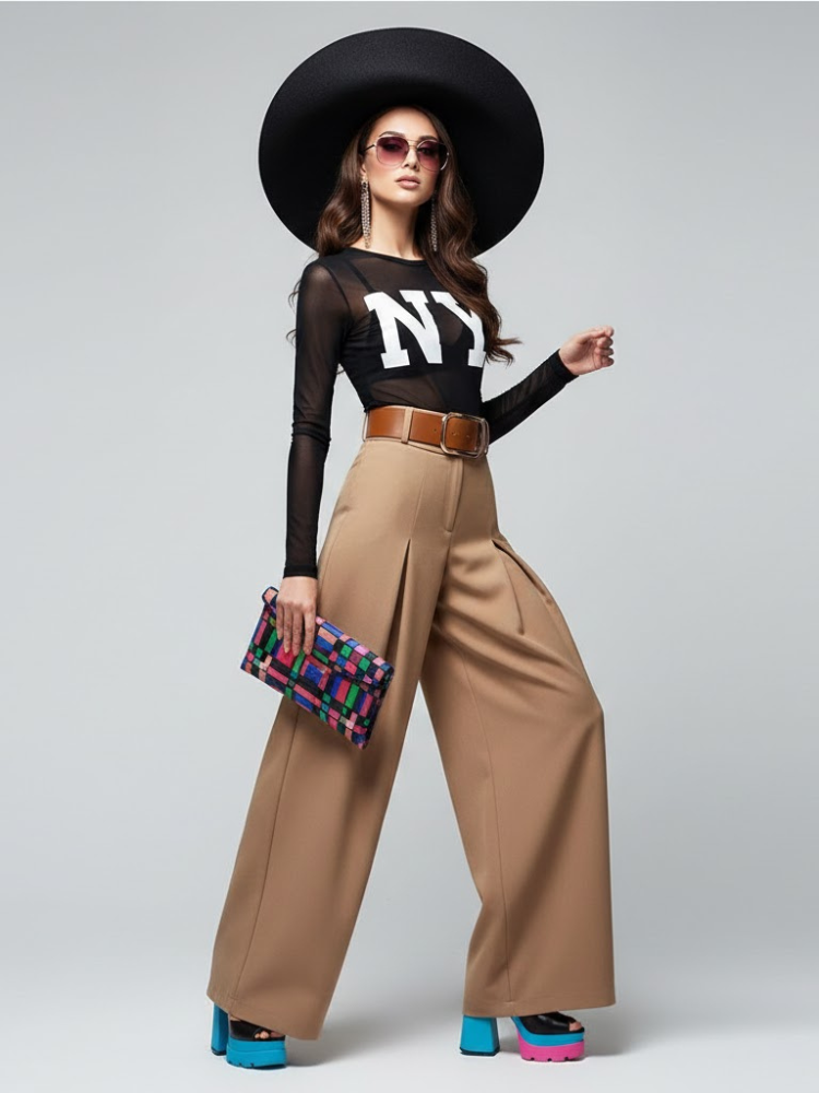 Model wearing Upper East Side trousers.