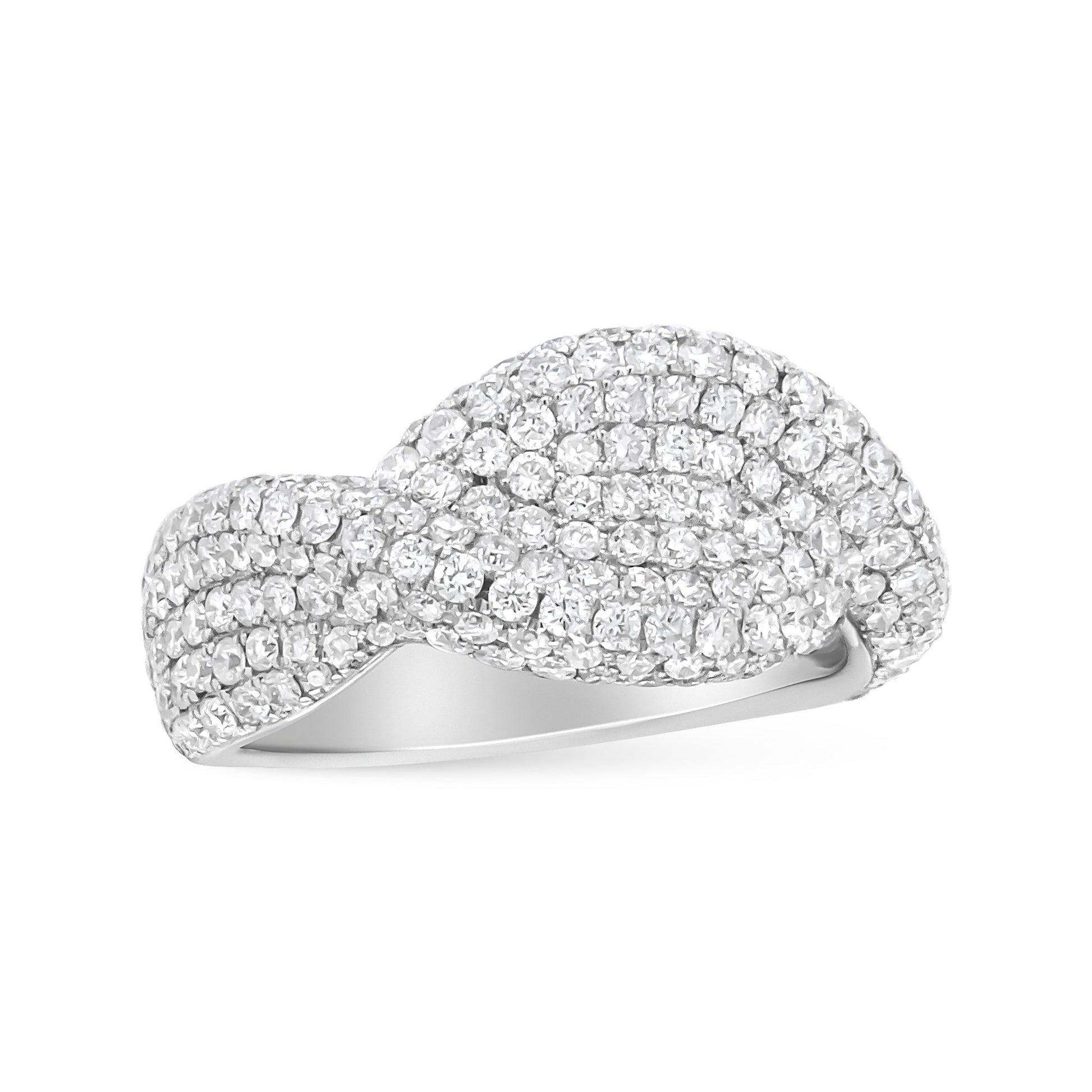 18K white gold cluster ring featuring 2 1/4 cttw diamonds in F-G color and VS1-VS2 clarity, size 7.