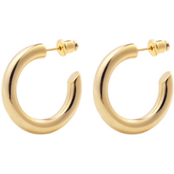 Gold hoop earrings on a white background