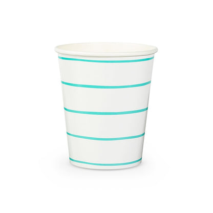 Aqua Green Striped Paper Cups