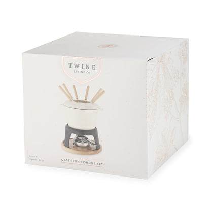 Twine Living Co. cast iron fondue set packaging on a white background