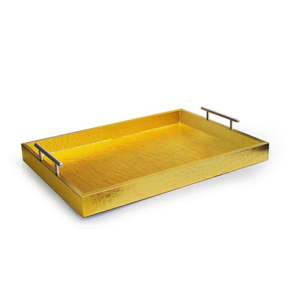 Gold tray with handles on a white background