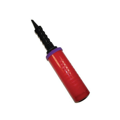 Red balloon pump with black nozzle on a white background