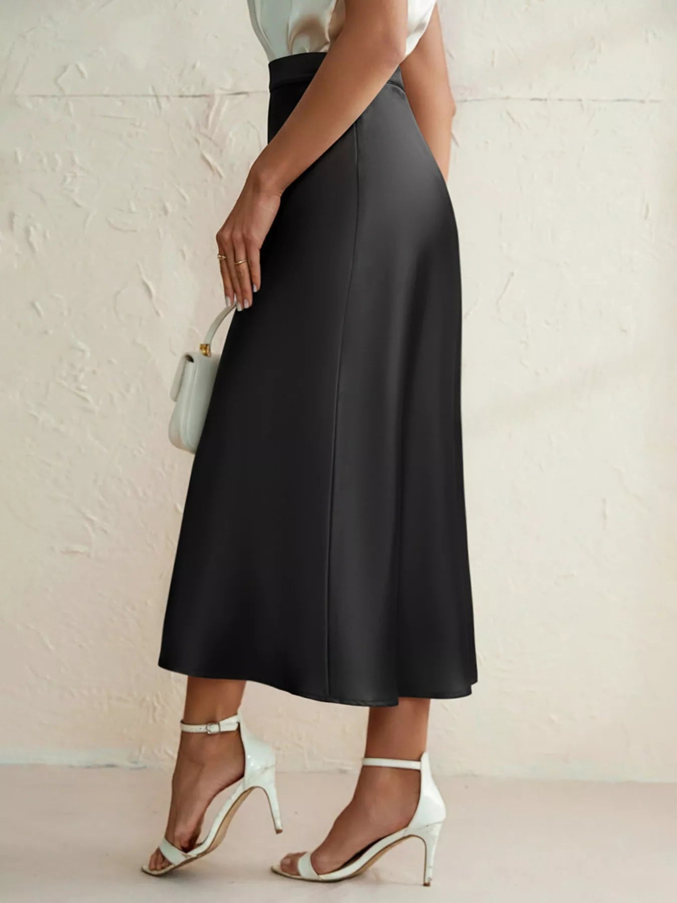 Satin Blouse and High Waist Black Satin Skirt Bundle
