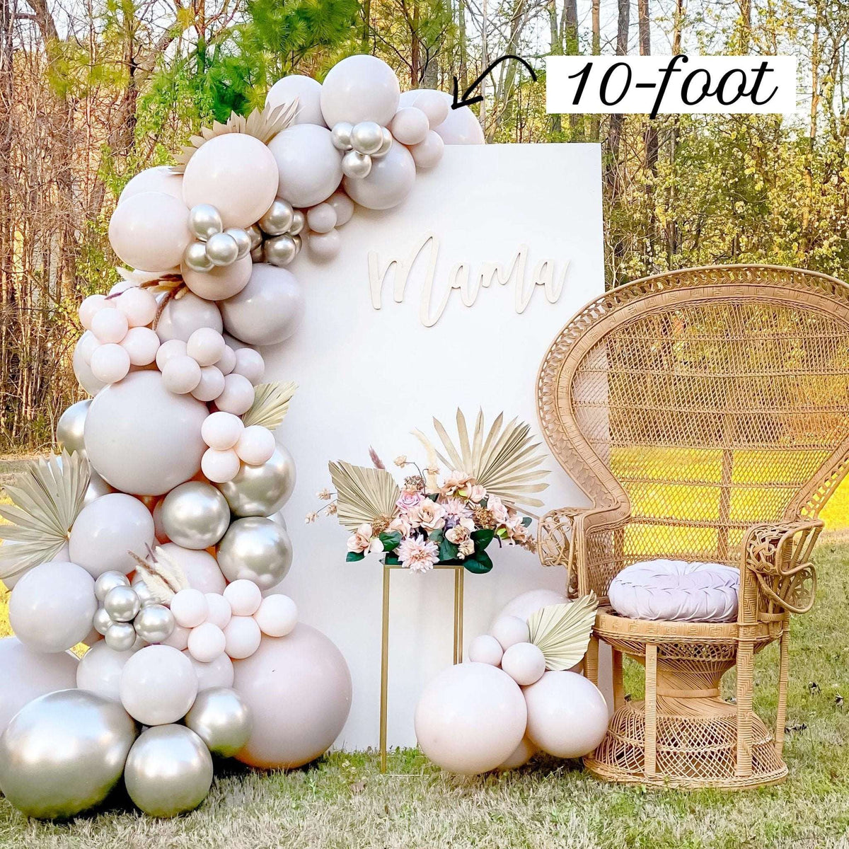 Neutral Boho Balloon Garland Kit – Linen, Gray, Gold, White