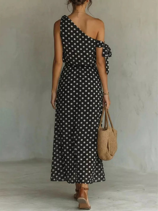 Full Size Polka Dot One-Shoulder Maxi Dress Regular & Plus Size