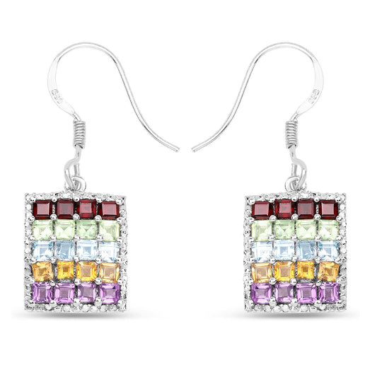 Multi Stone .925 Sterling Silver Earrings