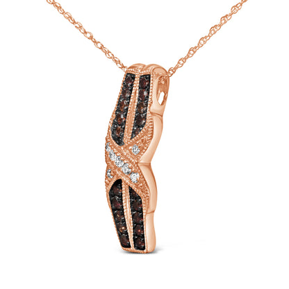 10K rose gold infinity twist pendant necklace with white and chocolate brown diamonds, featuring a delicate chain.
