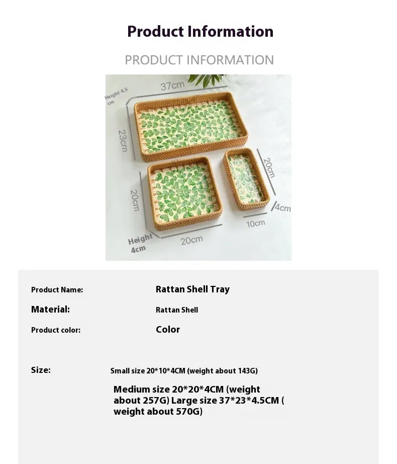Rattan Mother of Pearl Rectangular Tray