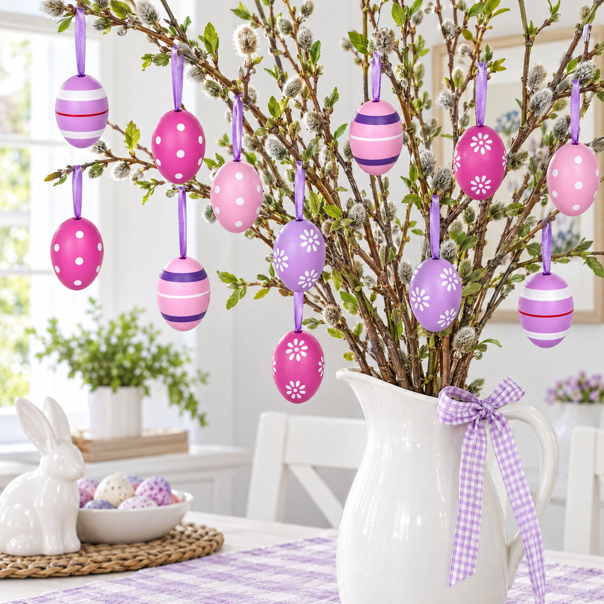 Miniature Pastel Purple Plastic Easter Egg Ornaments 1.5 Inches