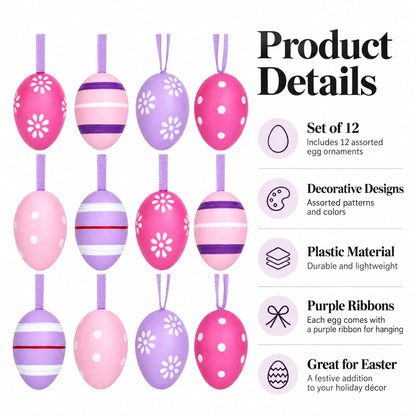 Miniature Pastel Purple Plastic Easter Egg Ornaments 1.5 Inches