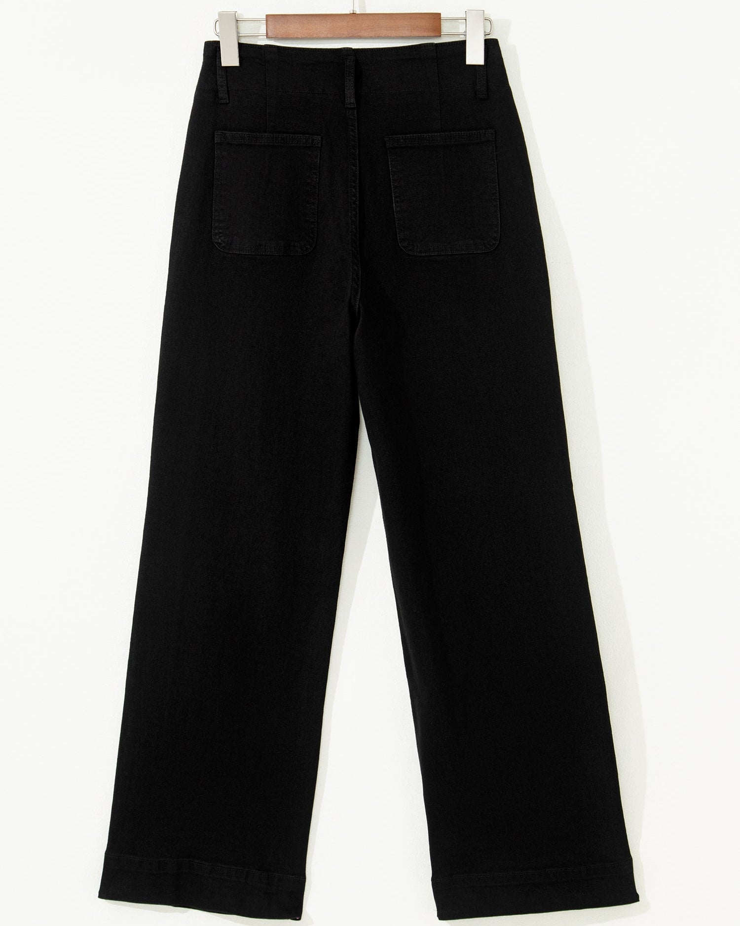 Black wide-leg pants on a white background