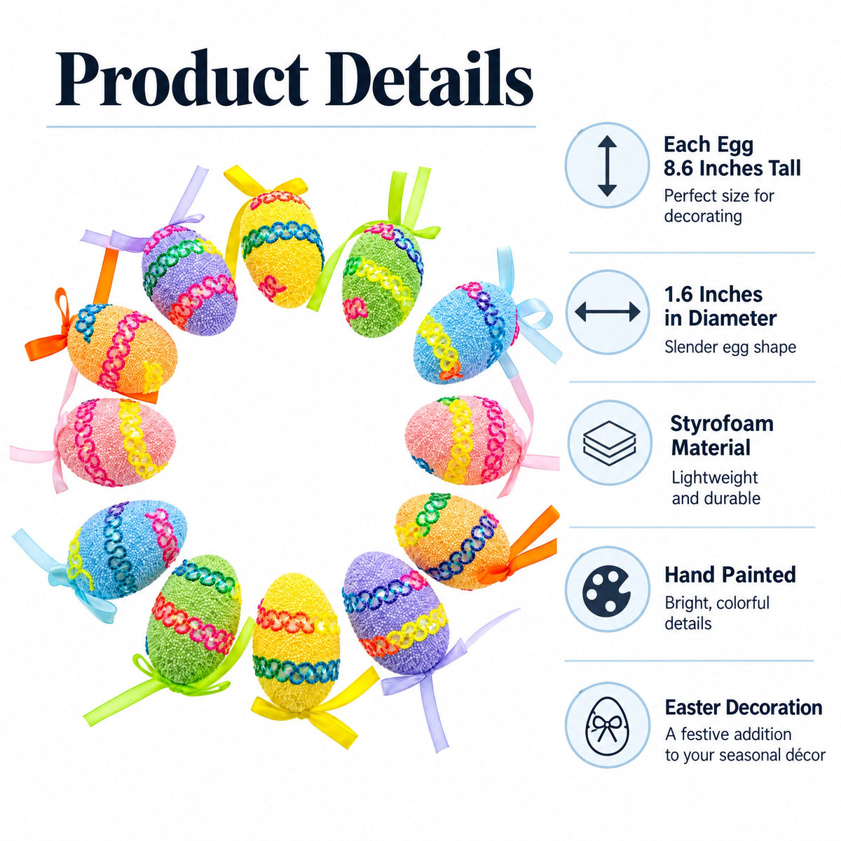 Set of 12 Colorful Easter Egg Picks