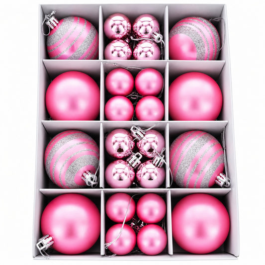 Set of 40 Pink Mini Ball Plastic Christmas Ornaments