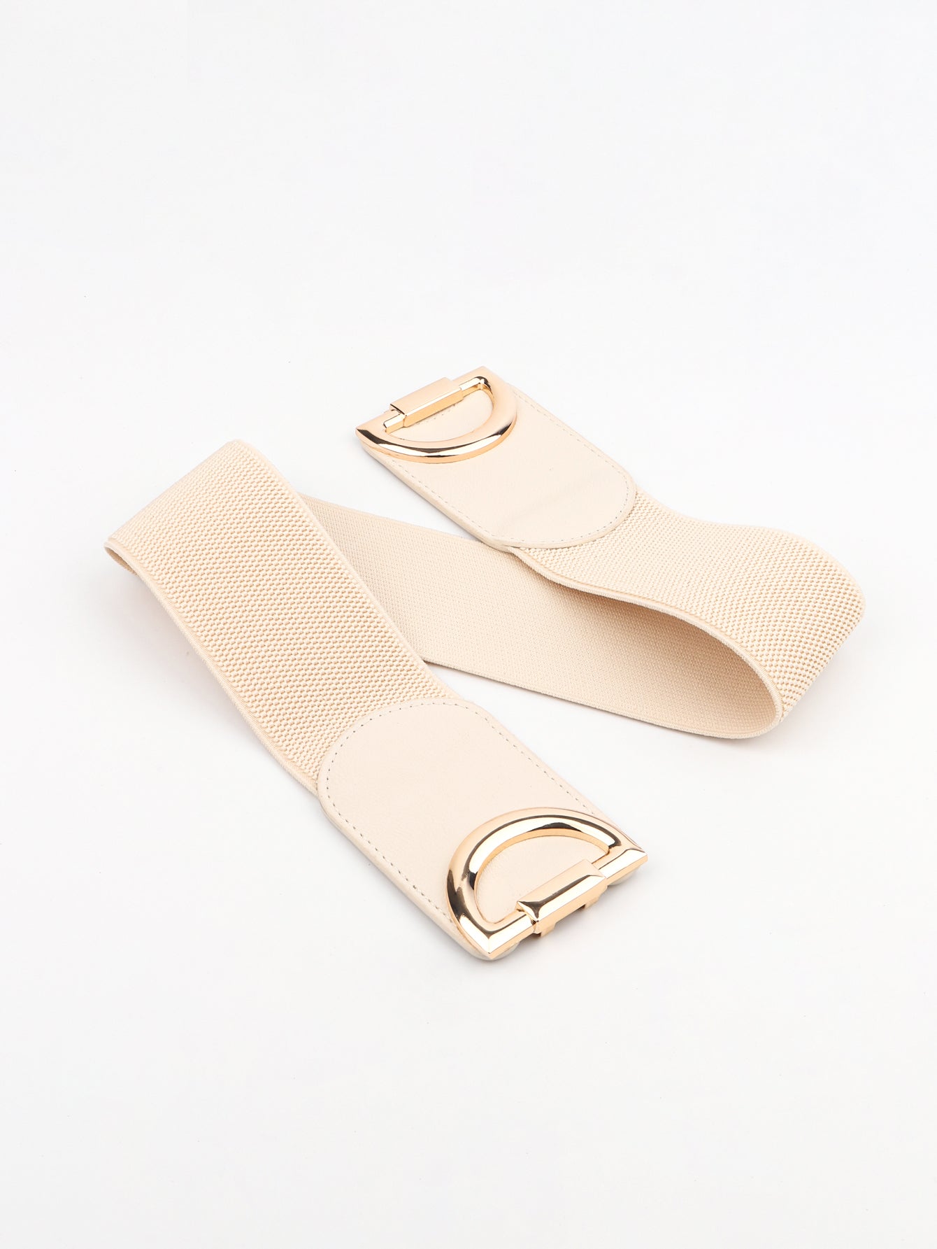 Two beige belts with gold buckles on a white background