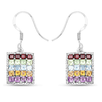 Multi Stone .925 Sterling Silver Earrings