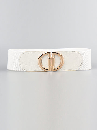 White belt with a gold buckle on a light gray background