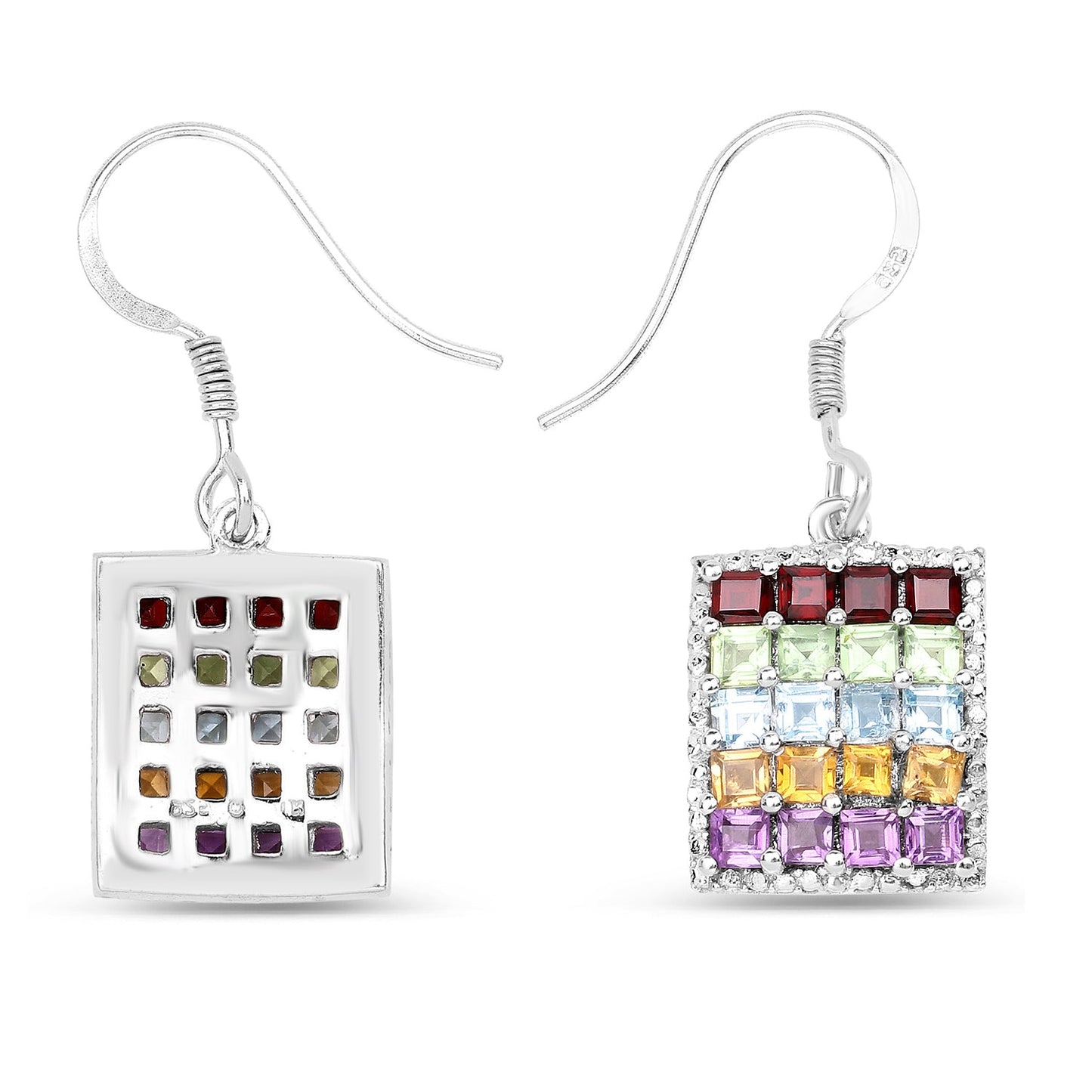 Multi Stone .925 Sterling Silver Earrings