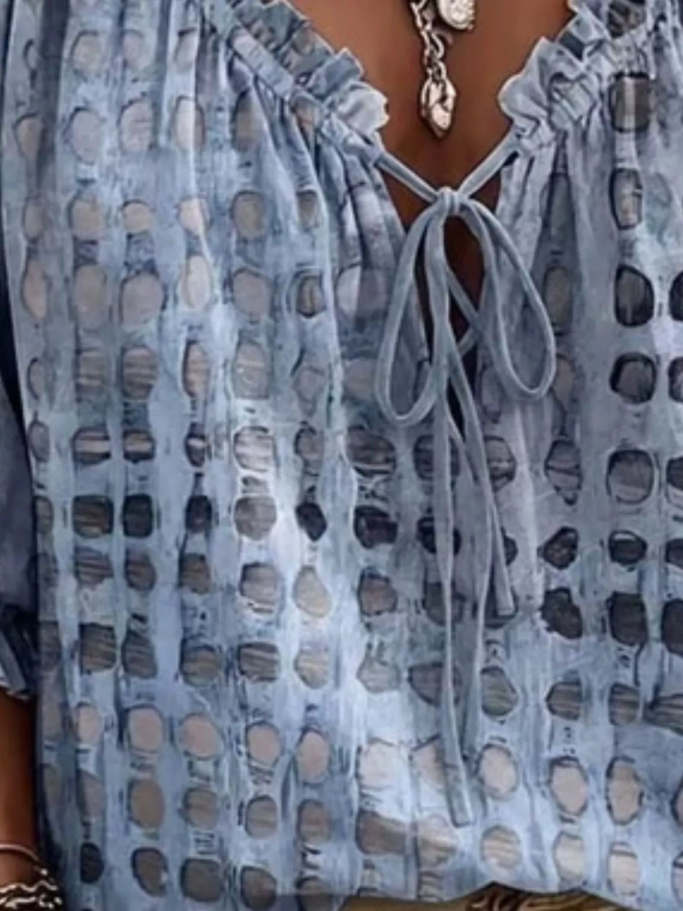 Any Season Tie Neck 3/4 Sleeve Blouse Misses and Plus Size