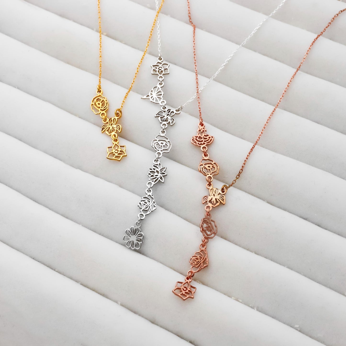 Floral Essence Flower Lariat Necklace - Elegant Sterling Silver Y Design