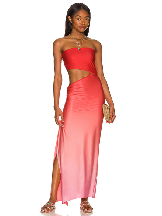 Strapless Hollow Out Maxi Dress