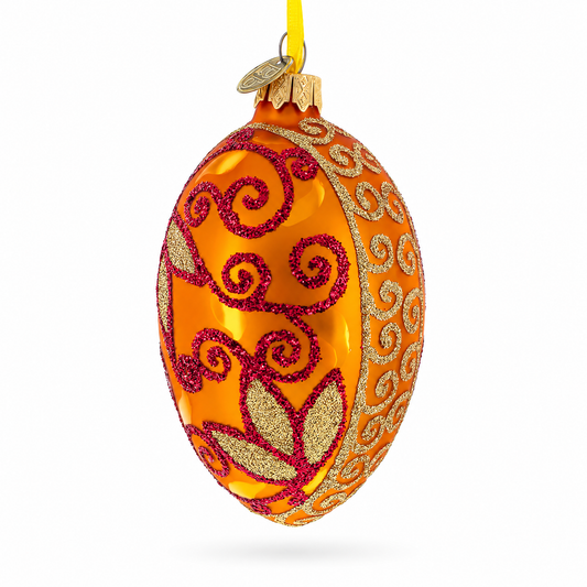 Autumn Leaves on Gold Glass Egg Christmas Ornament 4 Inches