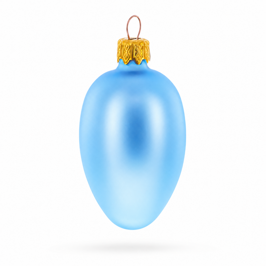 Set of 6 Blue Mini Glass Egg Ornaments 2.9 Inches