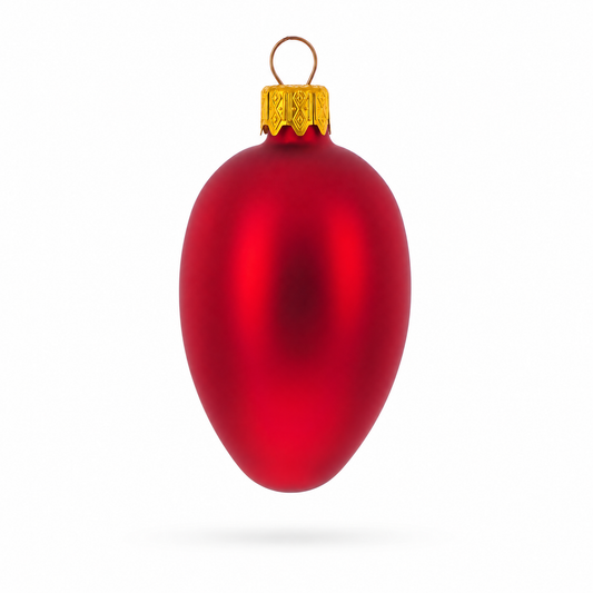 Set of 6 Matte Red Mini Glass Egg Ornaments 2.9 Inches