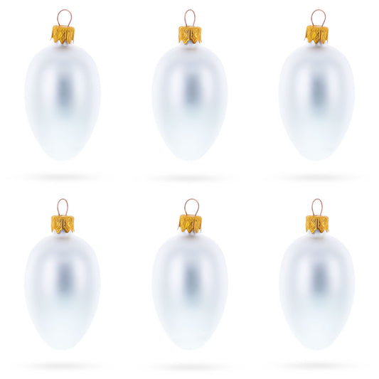 Set of 6 Matte  White Mini Glass Egg Ornaments 2.9 Inches