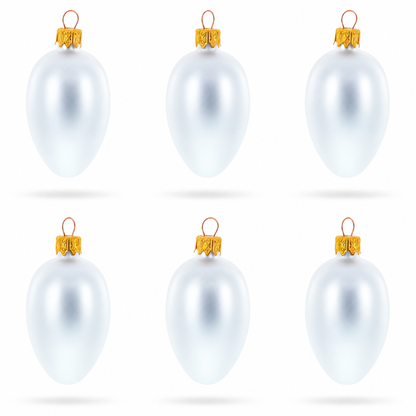 BestPysanky Matte White Mini Glass Egg Ornaments, Set of 6