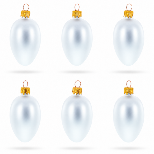 BestPysanky Matte White Mini Glass Egg Ornaments, Set of 6