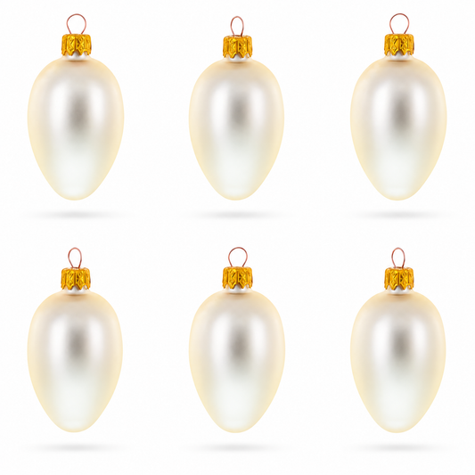 Set of 6 Champagne Mini Glass Egg Ornaments 2.9 Inches