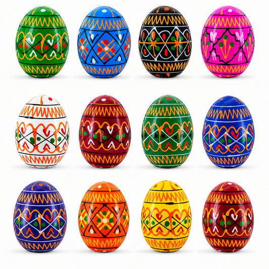 Set of 12 Mini Geometric Ukrainian Pysanky Easter Eggs 1.6 Inches