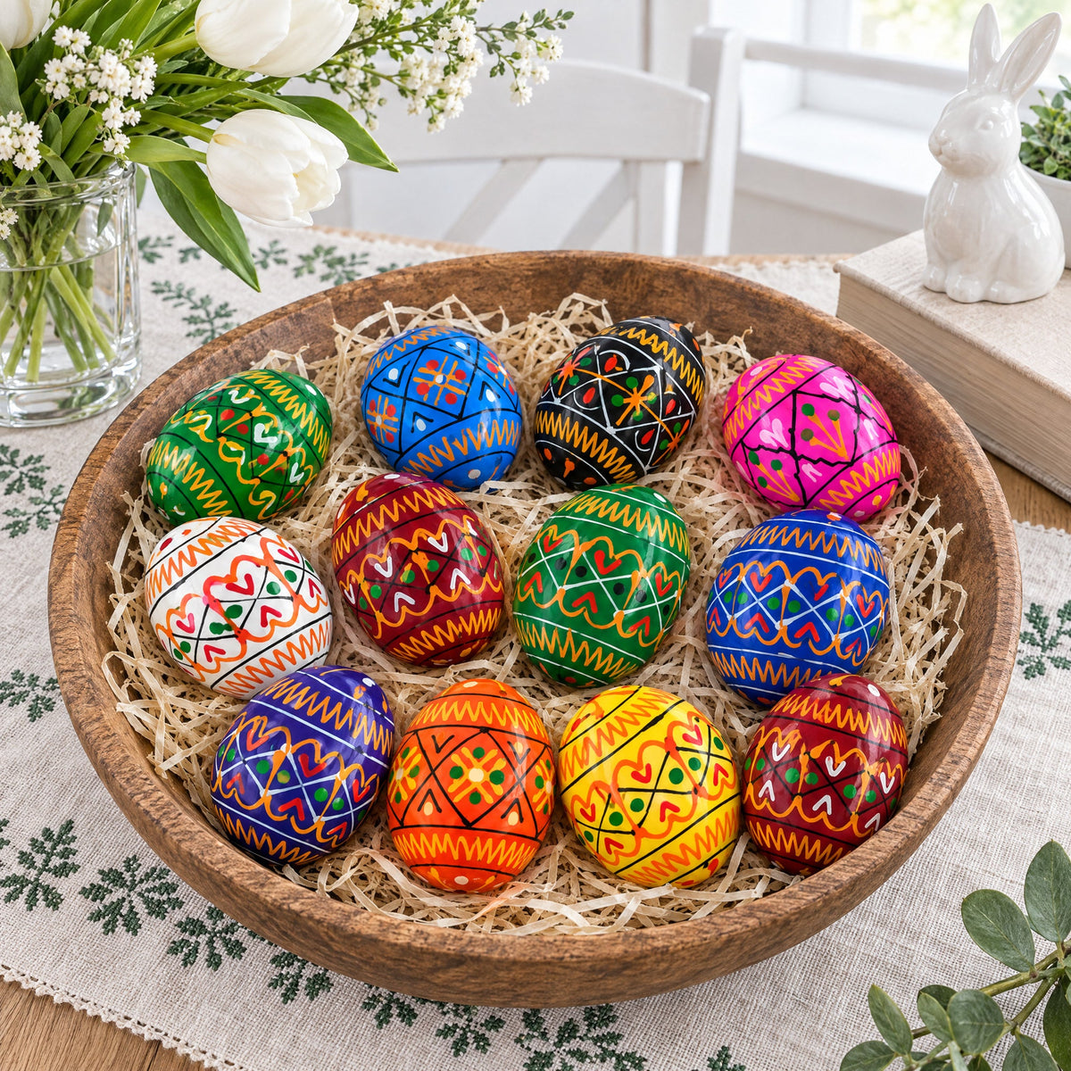 Set of 12 Mini Geometric Ukrainian Pysanky Easter Eggs 1.6 Inches
