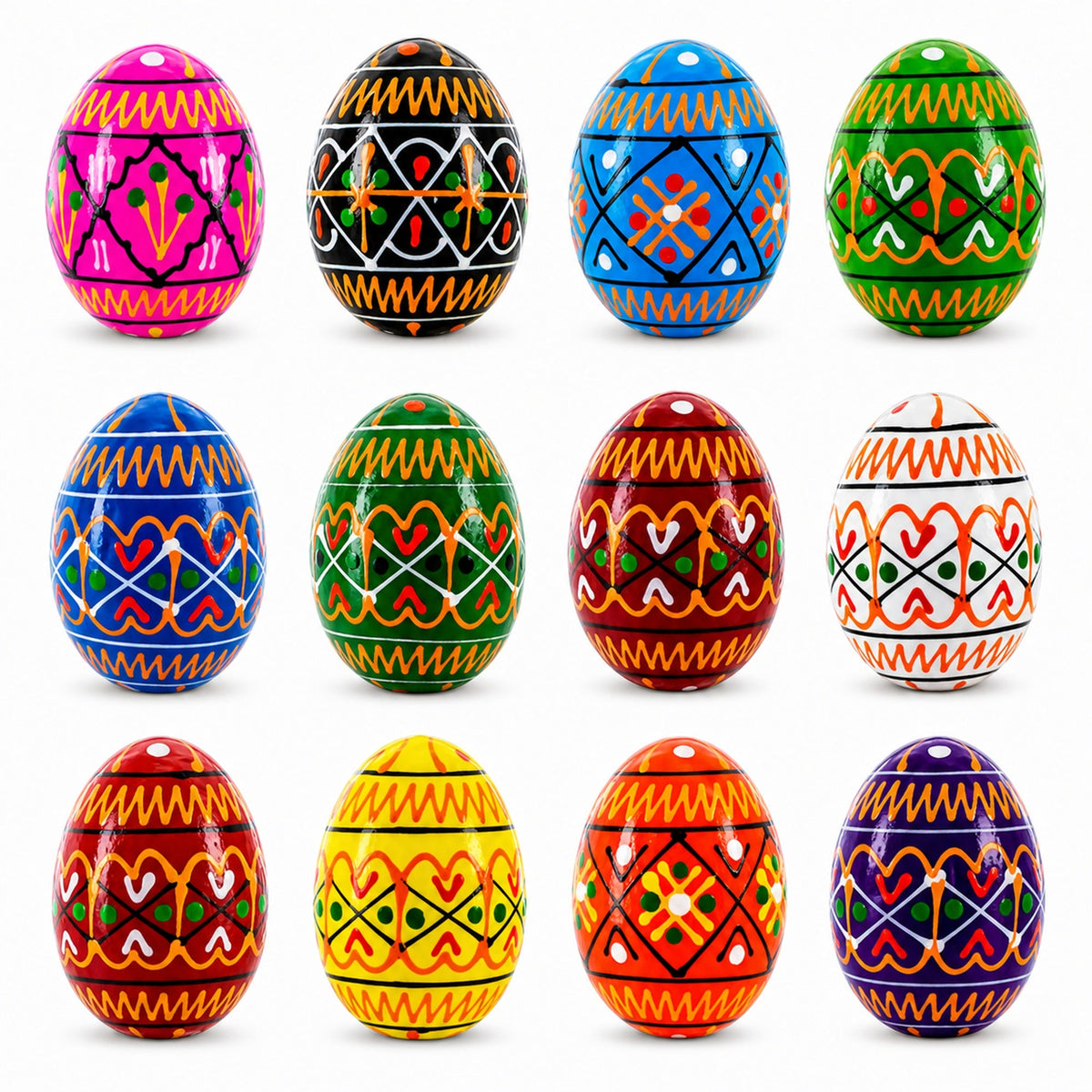 Set of 12 Mini Geometric Ukrainian Pysanky Easter Eggs 1.6 Inches