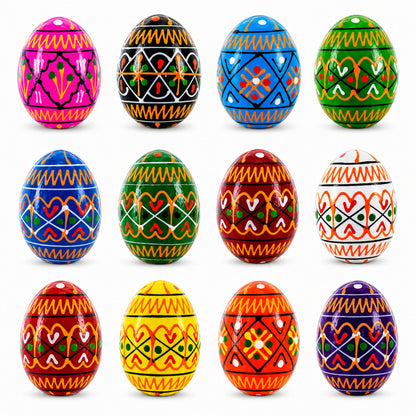Set of 12 Mini Geometric Ukrainian Pysanky Easter Eggs 1.6 Inches
